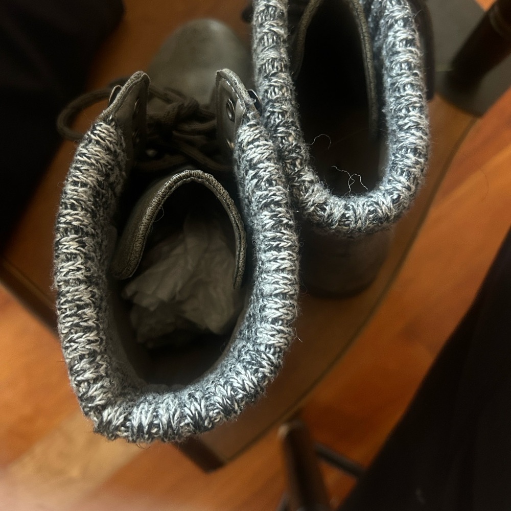 JustFab Gray Combat Boots with Knit Cuff New - Picture 3 of 5